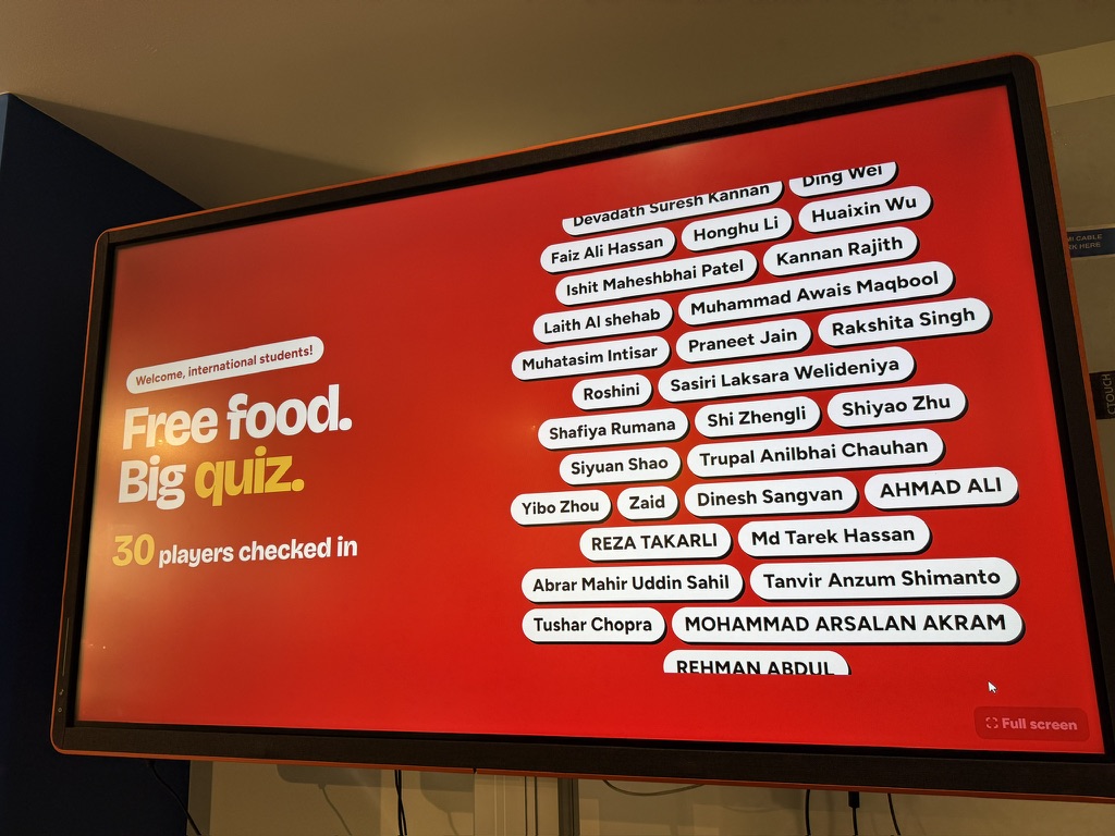 EEECS International Student Society Quiz and Pizza Night participant screen